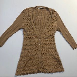 Trina Turk pointelle ribbed summer button up cardigan 3/4 sleeves XS S stretchy